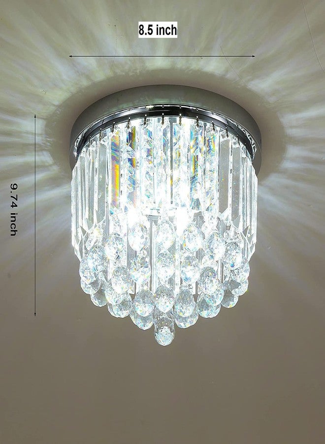 CRYSTA WORLD 3-W White K9 Crystal Chandelier Fixture,Modern Flush Mount Ceiling Light Fixtures Raindrop Chandelier- H 10.5" x D 8.5" (Antique, No-01 wh)(AC/DC) - Image 4
